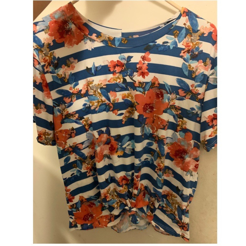 Blue strip floral crop top